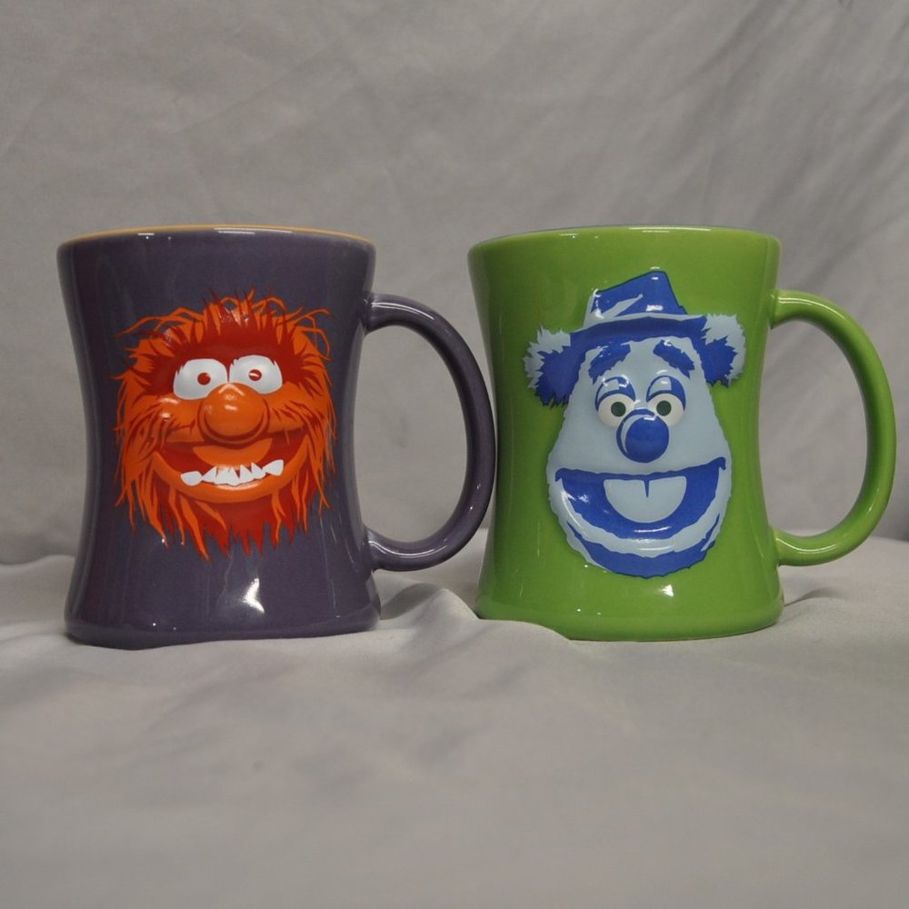 Henson Dining TWO 14 oz mug 3D Fozzie Bear & Animal the Muppets Henson (514w)